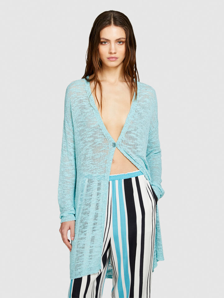 Long cardigan - women's cardigans - Turquoise | Sisley image number 4